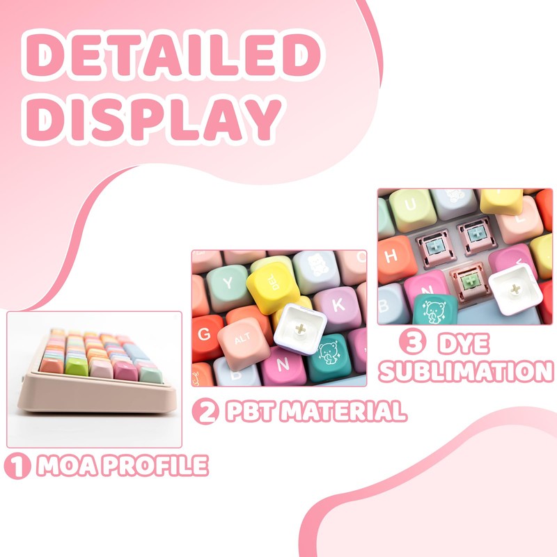 COOMICKEY Cute PBT Keycaps 133 Keys Candy Bear Custom Keycaps