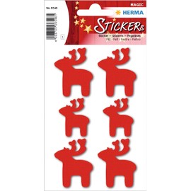 HERMA 6548 Aufkleber Elch klein groß, 6 Stück, Weihnachten Sticker aus Filz mit Hirsch Tiere Motiv, Kinder Etiketten für Weihnachtsdeko Geschenke Adventskalender Winter Dekoration Briefe DIY Basteln