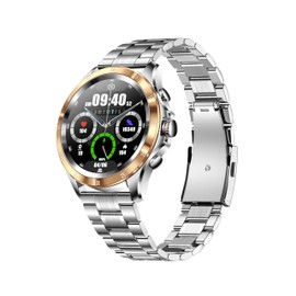 IMG TECHNOLOGY NX1 Smart Watch Metal & Rubber Band Set, 1.32 Inch Screen, Bluetooth 5.0 Compatible, Heart Rate Measurement, Multi-Sport Mode, Waterproof (Gold)