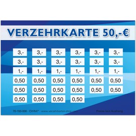 250 consumption cards DIN A7, total value 50 euros, practical alternative to tokens, for clubs, catering etc., easy cashless payment
