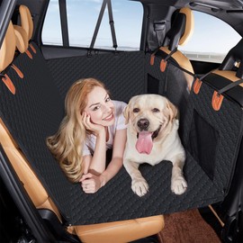 Andazododc Dog Car Seat Cover Hard Bottom Holds 400lbs Camping Air Mattress Waterproof Dog Hammock for Car Dog Bed for Car, SUV, Truck fit Universal Vehicle (Black/Honeycomb pattern)