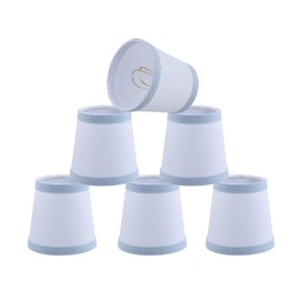 Aspen Creative 51058-6, Hardback Empire Transitional Clip-On Chandelier Shade, White Linen Fabric with Light Blue Trim on Top and Bottom, 3" Top x 4" Bottom x 4" Slant, Set Of 6