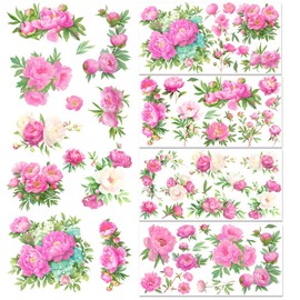BEUNITONE 3 Sheets Pink Floral Rub on Transfer for Furniture Vintage Peony Flower Decal Stickers for Wood Vivid Flower Valentine's Day Rub on Transfers for Home Decor DIY Scrapbooking 11.8 * 5.9 in