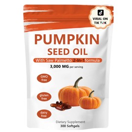 Pumpkin Seed Oil Capsules, 2 in 1 Pumpkin Seed Oil with Saw Palmetto for Hair Growth, 3000mg Per Serving, Cold Pressed, Supports Hair, Heart, Skin Supplement | Non-GMO | Gluten Free | 300 Softgels