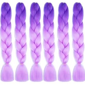 LDMY Ombre Purple Braiding Hair, 6 Pieces/Pack, 24 Inch Jumbo Braids Extensions, Synthetic Kanekalon Hair for Women, Dark Purple to Light Purple, 100 g/pc