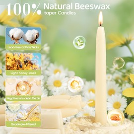 30 Pack Beeswax Taper Candles in Bulk 8 inch Tall - All Natural White Beeswax Candle Sticks,100% Pure Unscented Bee Wax Candle for Home, Dripless, 8 Hours Long Burning Time