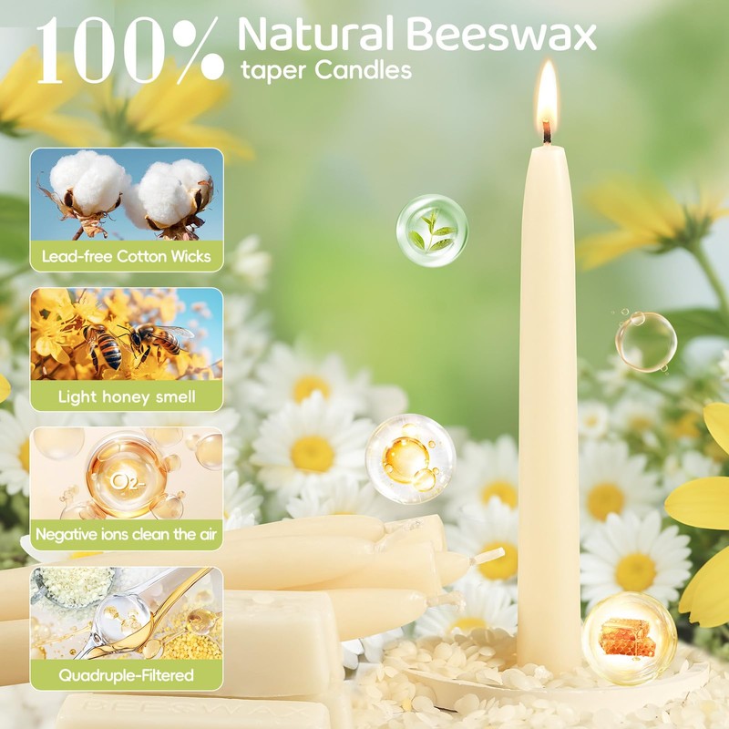 30 Pack Beeswax Taper Candles in Bulk 8 inch Tall