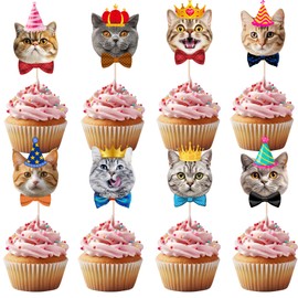 Pet Cat Cupcake Toppers, 24 PCS Pet Cat Themed Birthday Party Supplies for Meow Kitty Cat Birthday Party Baby Shower Party Decorations