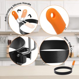 Srinlon Professional Pancake Ring Set,6 Packs Omelette Ring,Non-stick Griddle Pancake Shapers with Oil Brush,Stainless Fried Egg Molds with Orange Anti-scald Silicone Handle