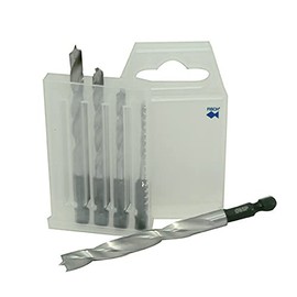 Fisch 013BE0005K Premium Wood Twist Drill, Silver/Black, Hex Shank 3-8 mm, Set of 5 Pieces