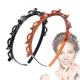 SANHIGHEND Pack of 2 Hair Twister Headbands, NeuerStil Headband with Clips, Hollow Twist Braid Headband, Double Bangs Hairstyle Hairpin, Headband with Teeth Braid Tool, Hairstyle Aid