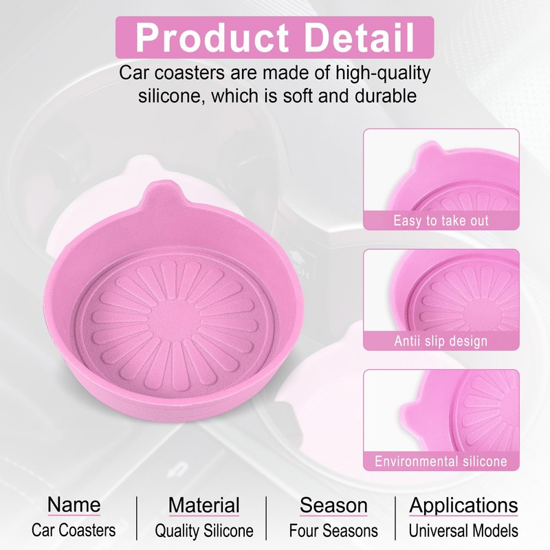 SINGARO Car Cup Holder, 4-Pack Silicone Car Coasters, Universal Non-Slip