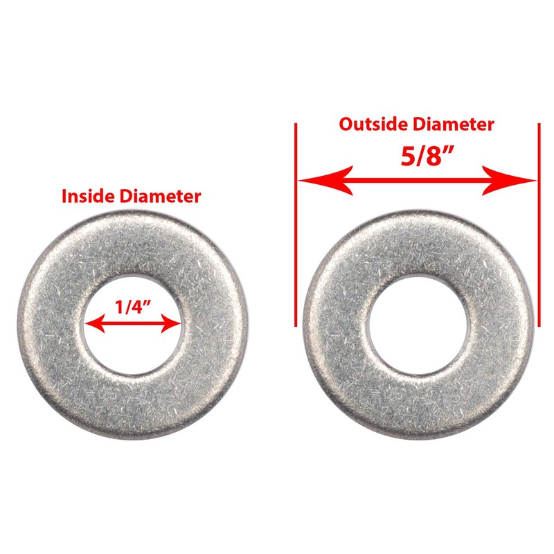 1/4" Stainless Flat Washer, 5/8" Outside Diameter (100 Pack)- Choose