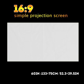 Bewinner 5 Size 60~120" Projector Screen, Synthetic Polyester Fabric HD16:9 Portable Projector Curtain for Outdoor Camping Movie, Open-air Cinema without Hanging Holes and Black Edging(White)(60in)