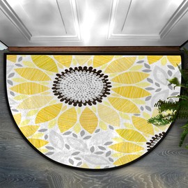 POFATO Sunflower Abstract Flower Half Round Door Mat Non-Slip Doormat Outdoor Welcome Entrance Absorbent Washable Indoor Outdoor Dront Door Mat Half Circle Rugs Floor Entry Home Decor 36x24 inch