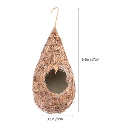 POPETPOP Hanging Bird House Teardrop Shaped Birds Cages - 4pcs Hanging Hand Woven Hummingbird House Bird Nesting Box Natural Bird Hut for Outside Garden Straw Bird Cage