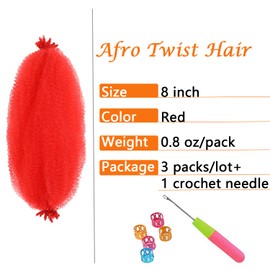 Springy Afro Twist Hair 8 Inch 3 Packs Pre Fluffed Marley Twist Braiding Hair for Black Women (8 inch Red)