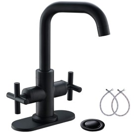 Single Handle Waterfall Bathroom Faucet by phiestina, with 4-Inch Deck Plate & Metal Pop Up Drain Assembly and CUPC Water Supply Lines