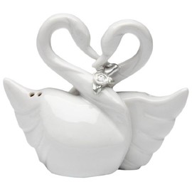 ATD 50068 3.5" Loving Swan Couple Heart Shape Salt and Pepper Shakers, White