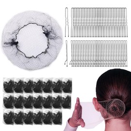 120PCS Elastic Hair Net Set for Food Service Workers 20pcs 24inch Invisible Hair Nets for Men Women Buns,50pcs U-Shaped Hair Pins 50pcs Bobby Pins for Bun Maker, 24inch,Black