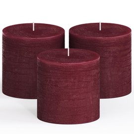 CANDWAX 3x3 Pillar Candle Set of 3 - Decorative Rustic Candles Unscented and No Drip Candles - Ideal as Home Decor Candles or Large Candles for Home Interior - Burgundy Candles