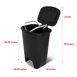 Glad 20 Gallon Trash Can - Plastic Kitchen Waste Bin with Odor Protection of Lid - Hands Free with Step On Foot Pedal and Garbage Bag Rings, Black