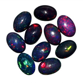 10PCS, 6X4 MM, AURA GEMS Natural Black Opal Oval Shape-Ethiopian Fire Play Opal Gemstone Wholesale Lot-Healing Crystals-DIY Jewelry Making Bulk Gemstone Deal