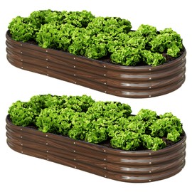 SnugNiture 2 Pcs 6x3x1ft Raised Garden Bed Kit, Outdoor Oval Metal Garden Planter, Ground Planter Box for Gardening Vegetables Flowers, Brown