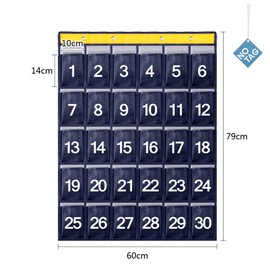NOTAG Numbered Classroom Pocket Chart, Hanging Pocket Organiser for Mobile Phones Holder Wall Organiser with 4 Hooks, 2 Sizes (Navy Blue1, M)