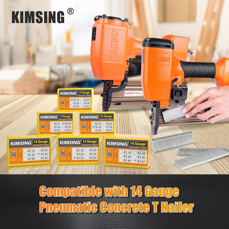 KIMSING ST18 Concrete T-Nails, 14 Gauge 18mm Length, 800PCS/BOX, Galvanised