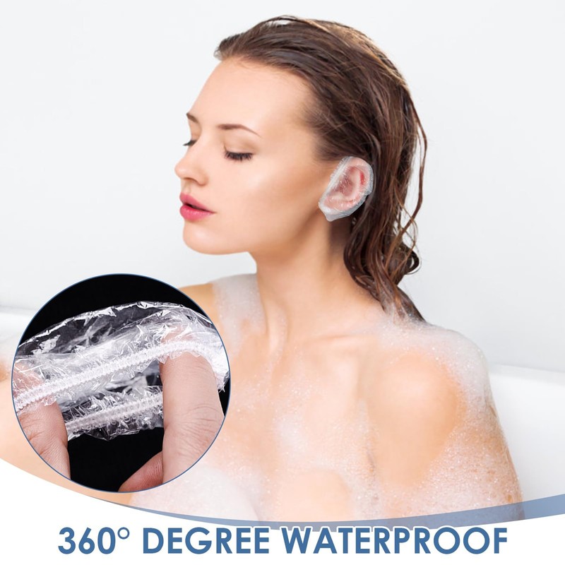 Disposable Earmuffs, Pack of 200 Waterproof Transparent Earmuffs, Shower Bathing