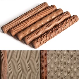 Kafei 5 Pieces Potter Tools Hand Rolls for Clay Stamp Clay Pattern Roller