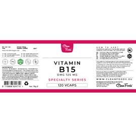 The CleanFoods Company B.V. Clean Foods Vitamin B15 DMG Dimethylglycine 125mg 120 Capsules Vegan Made in Holland