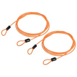 MECCANIXITY Security Steel Cable Lock, Safety Cable Flexible Wire Rope Luggage Lock 5feet 2.5mm Vinyl Coated Braided Steel with Double Loops for Bike Bicycle U-Lock Padlock Orange Pack of 2