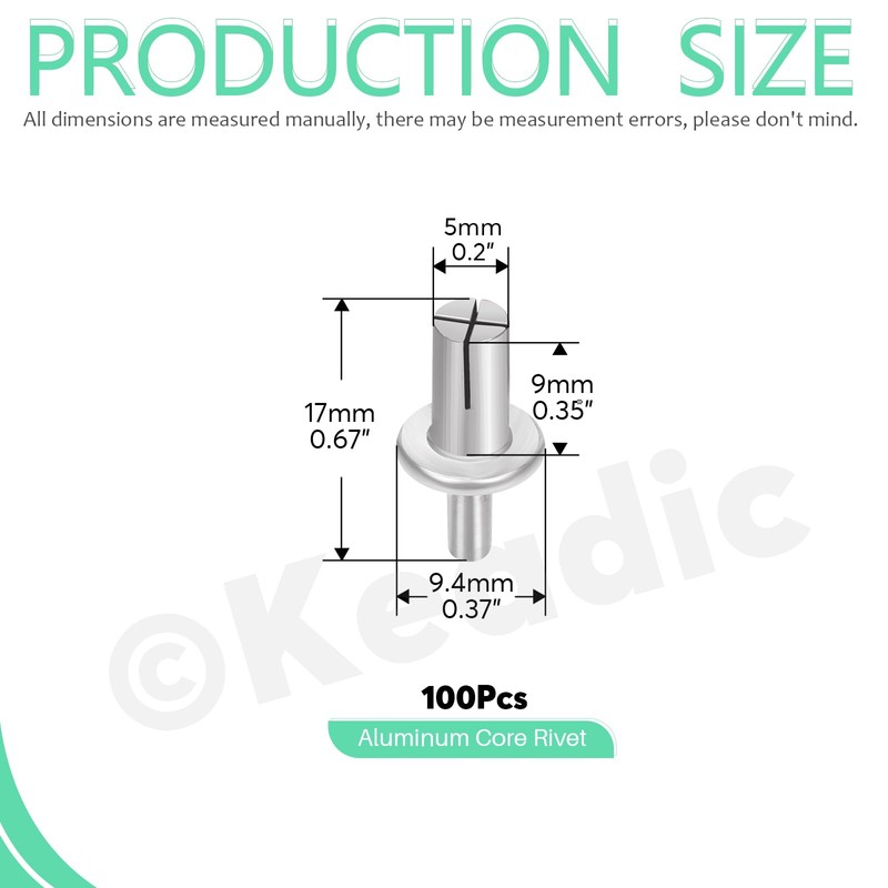 Keadic 100Pcs M5 x 9mm Aluminum Core Rivets with Round