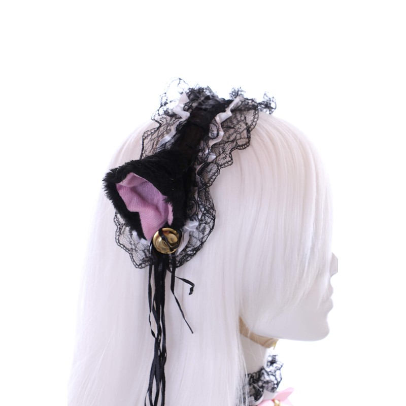 Kawaii-Story C-12-6 Black White Gothic Lolita Maid Cat Ears Headband