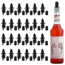 24 PCS Bottle Pourers And 24 PCS rubber pourers dust cap covers Syrup Pourer Pour Spouts Plastic Liquor Bottle Pourers with Rubber Pourers Dust Cap Covers Bottle Pourers (Black)