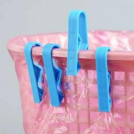 10 Pcs Blue Plastic Kitchen Garbage Bin Clip, Trash Bag Clips, Set of Bag Clips - Anti-Slip Fixation Clamp for Trash Cans and Garbage Bins, Commercial Trash Cans