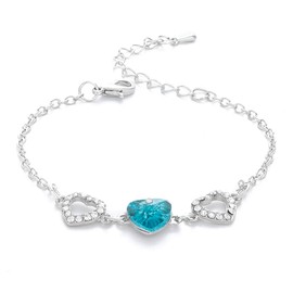 Edary Silver Plated Birthstone Bracelet Blue Heart Zirconia Bracelets Crystal Friendship Hand Chain Adjustable Jewellery Gifts for Women and Girls