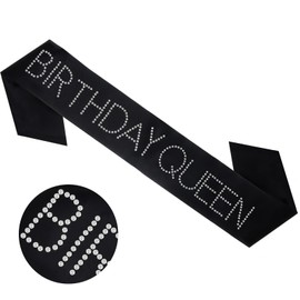 CAVETEE Birthday Sash, Black Birthday Sash for Women and Girls Birthday Queen Sash Birthday Party Decorations with Glittering Rhinestones Word (Birthday Queen)