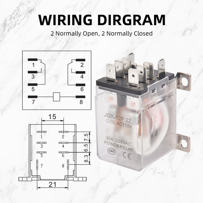 CNAODUN JQX-12F-2Z AC 110V Coil 30A 2NO 2NC DPDT 8