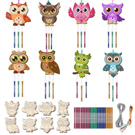 16 Pack Wind Chime Kits for Kids, Make Your Own Owl Wind Chime DIY Coloring Paint Owl Wooden Arts and Crafts Birthday Gifts for Girls Boys