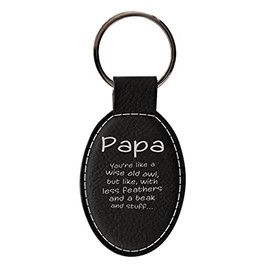 ThisWear Gift for Papa Like Wise Old Owl Less Feathers Beak and Stuff Leatherette Oval Keychain Key Tag Black