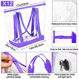 Sweetude 24 Pcs Stadium Approved Clear Tote, Waterproof Bags with Zipper and Cosmetic Pouch for Work Sport Concert(Purple)