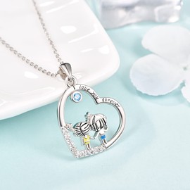 KINGWHYTE Couple Necklace Sterling Silver Heart Necklace I Love You Forever Couple Jewellery Birthday Gift for Women Girls Wife Girlfriend Lover, Sterling Silver, Zircon