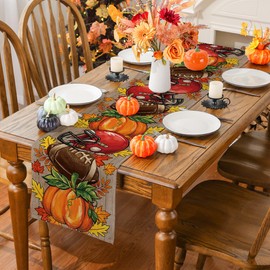 Fall Table Runner, Football Pumpkin Runner Fall Decorations Seasonal Autumn Thanksgiving Home Party Decor Dining Table Decorations 13x72 Inch
