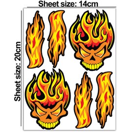 Biomar Labs® Set (6pcs) Vinyl Decals Stickers Skull Fire Flames Racing Car Motorcycle Bike Scooter Helmet D 80