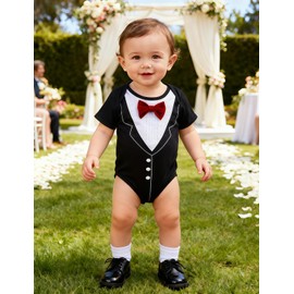 A&J DESIGN Baby Boys' Tuxedos Infant Wedding Gentleman Outfit Formal Bodysuit 6-12 Months Red