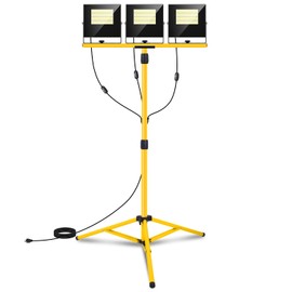 36000 Lumen Work Lights with Stand, 3 Adjustable Head LED Work Light with Adjustable and Foldable Tripod Stand, IP67 Waterproof Lamp Individual Switch with 16FT Cord for Outdoor Construction Lighting