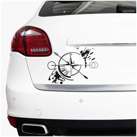 Finest Folia Autoaufkleber Kompass Offroad Windrose Sticker Folie fr Auto Motorrad Wohnwagen Wohnmobil Anh?nger Aufkleber Selbstklebend Kfz Zubeh?r K130 (Schwarz Matt, Design 3 klein)